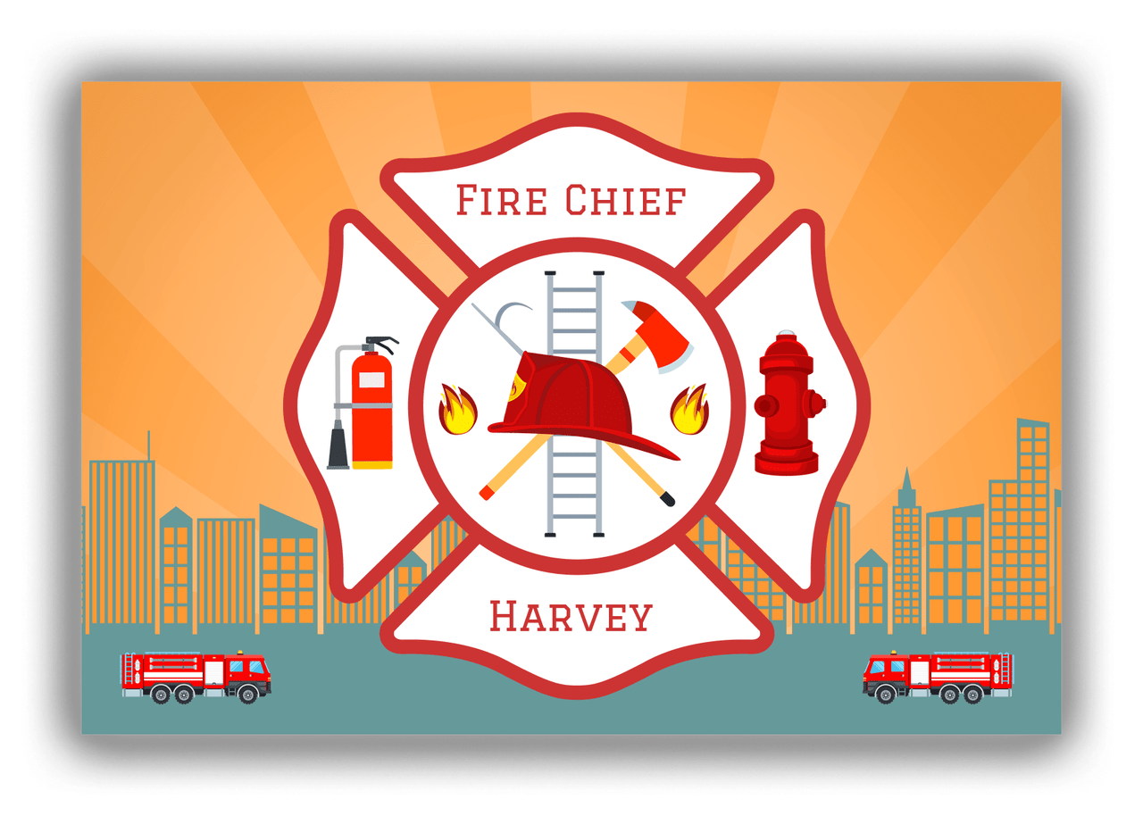 Personalized Fire Truck Canvas Wrap & Photo Print XII - Fire Chief with Orange Background - Front View