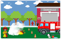 Thumbnail for Personalized Fire Truck Placemat VII - Name on Fire Station - Black Girl -  View