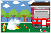 Thumbnail for Personalized Fire Truck Placemat VII - Name on Fire Station - Blonde Girl -  View