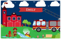 Thumbnail for Personalized Fire Truck Placemat IX - Name on Flag - Black Girl -  View