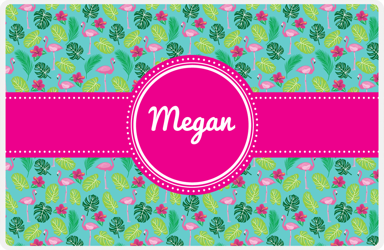 Personalized Flamingos Placemat I - Hibiscus - Circle Ribbon Nameplate -  View