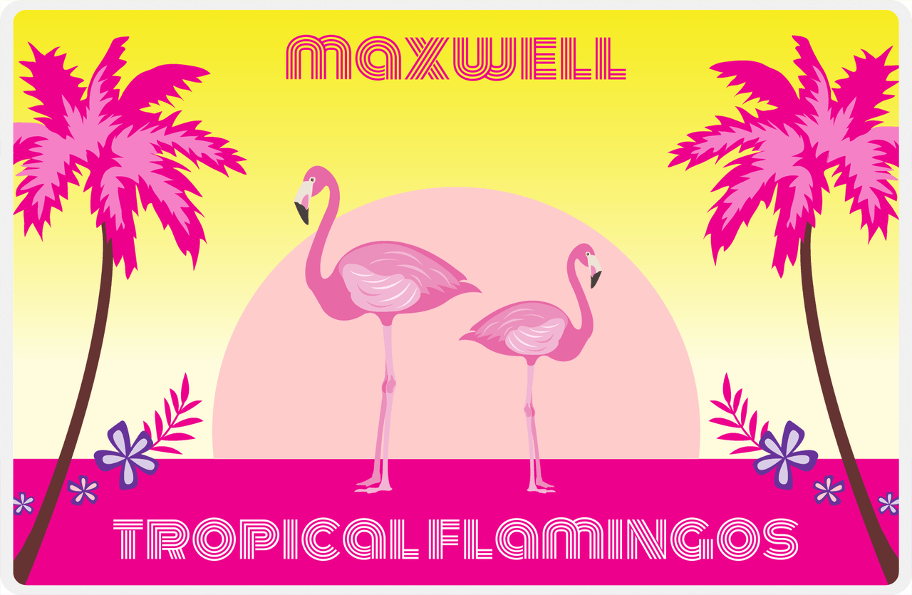Personalized Flamingos Placemat II - Tropical - Yellow Background -  View