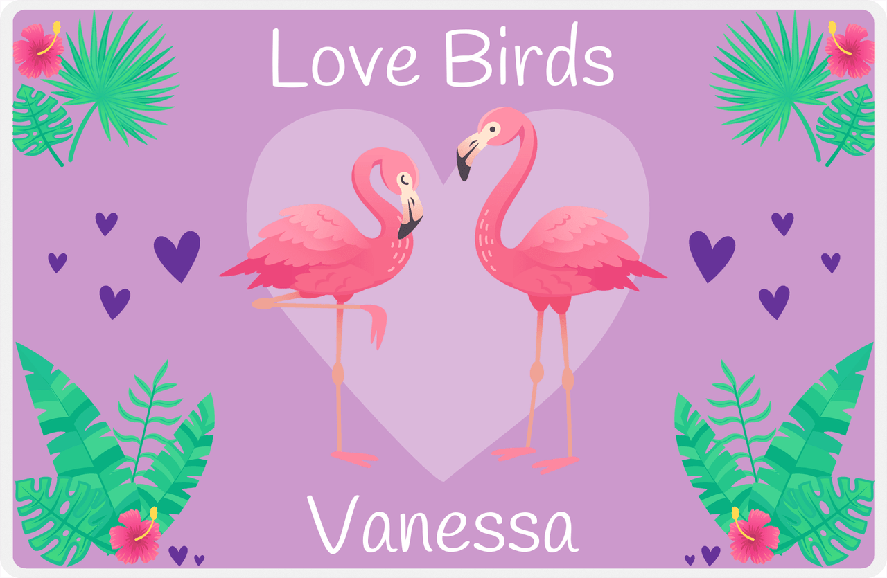 Personalized Flamingos Placemat V - Love Birds - Purple Background -  View