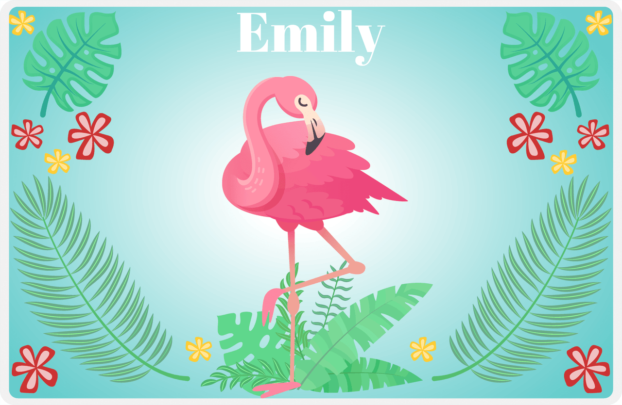 Personalized Flamingos Placemat VI - Teal Vignette -  View