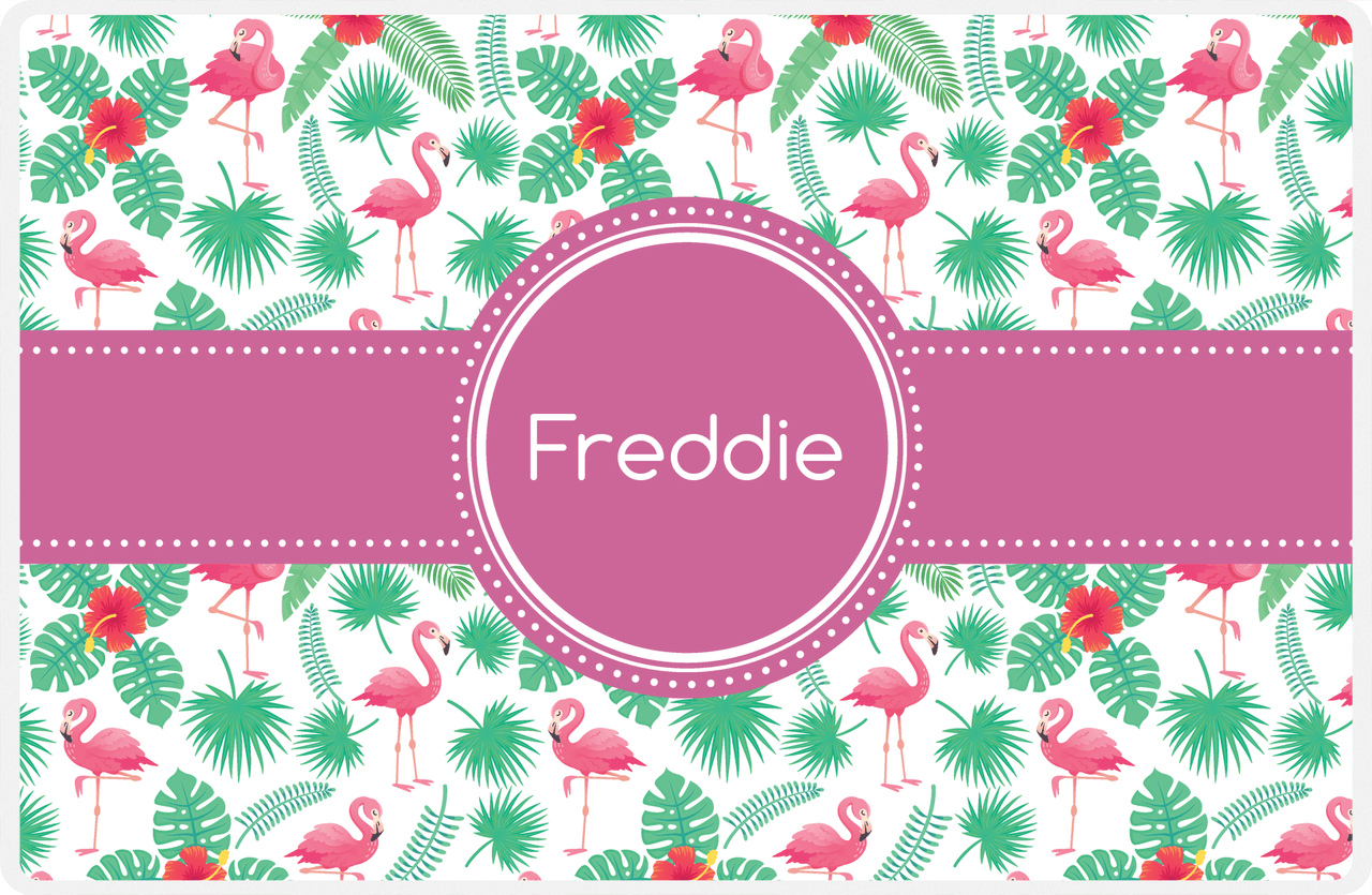 Personalized Flamingos Placemat VIII - Circle Ribbon Nameplate -  View