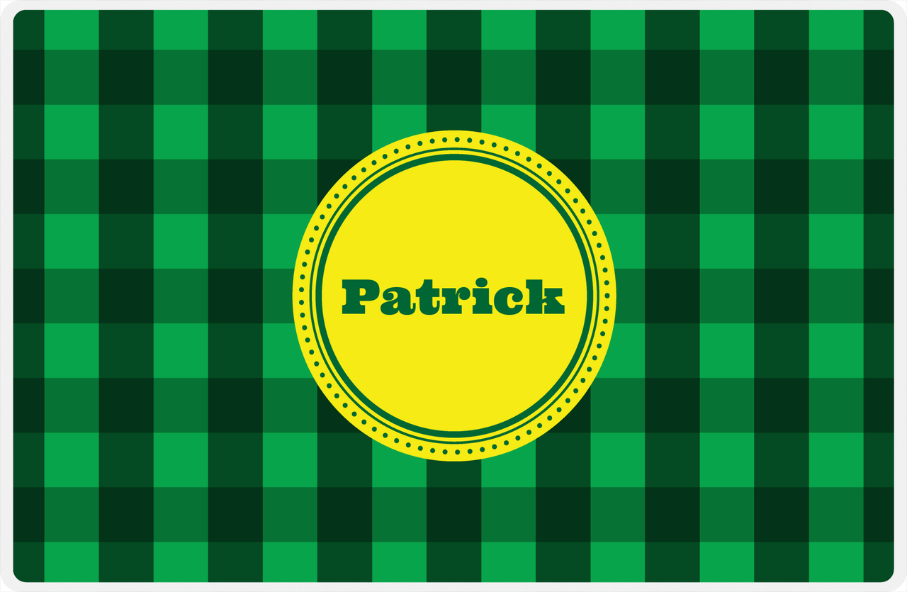 Personalized Flannel / Plaid Placemat I - Green Background - Circle Nameplate -  View