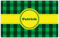 Thumbnail for Personalized Flannel / Plaid Placemat I - Green Background - Circle Ribbon Nameplate -  View