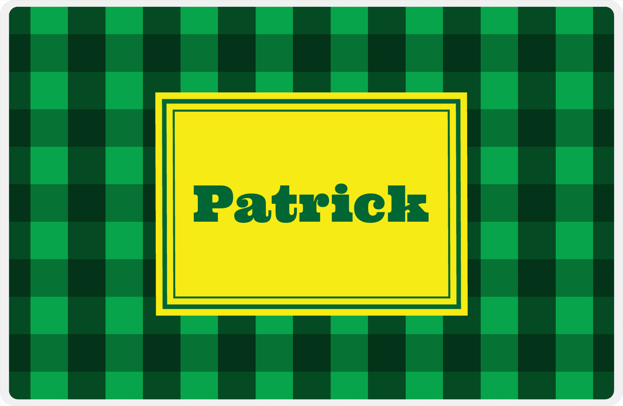 Personalized Flannel / Plaid Placemat I - Green Background - Rectangle Nameplate -  View