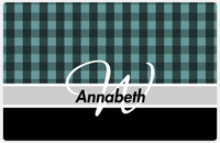 Thumbnail for Personalized Flannel / Plaid Placemat II - Name Over Initial - Teal Background -  View