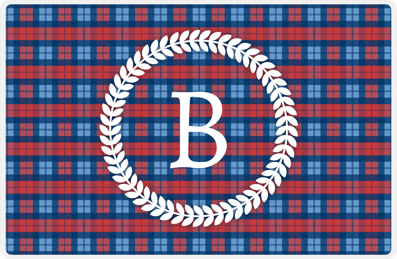 Personalized Flannel / Plaid Placemat IV - Initial Wreath -  View