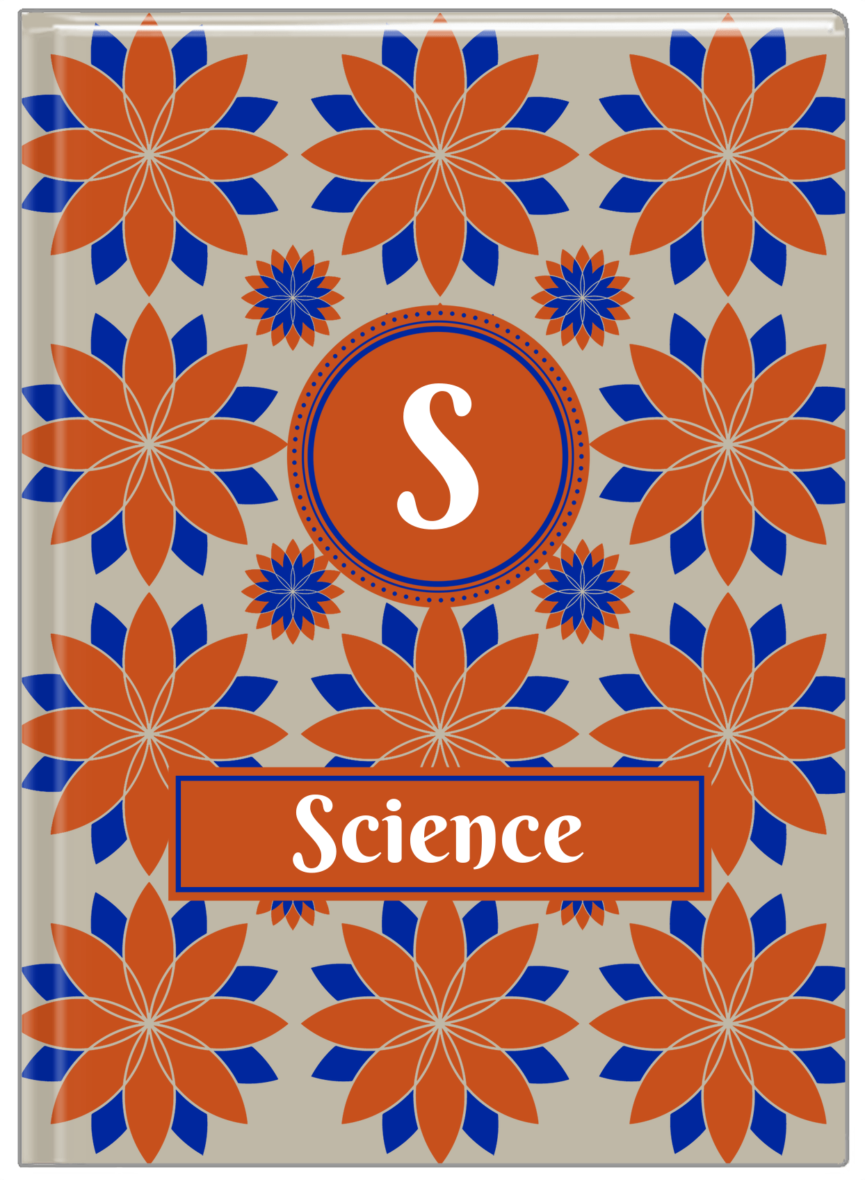 Personalized Flower Burst Journal - Orange and Blue - Circle Nameplate - Front View