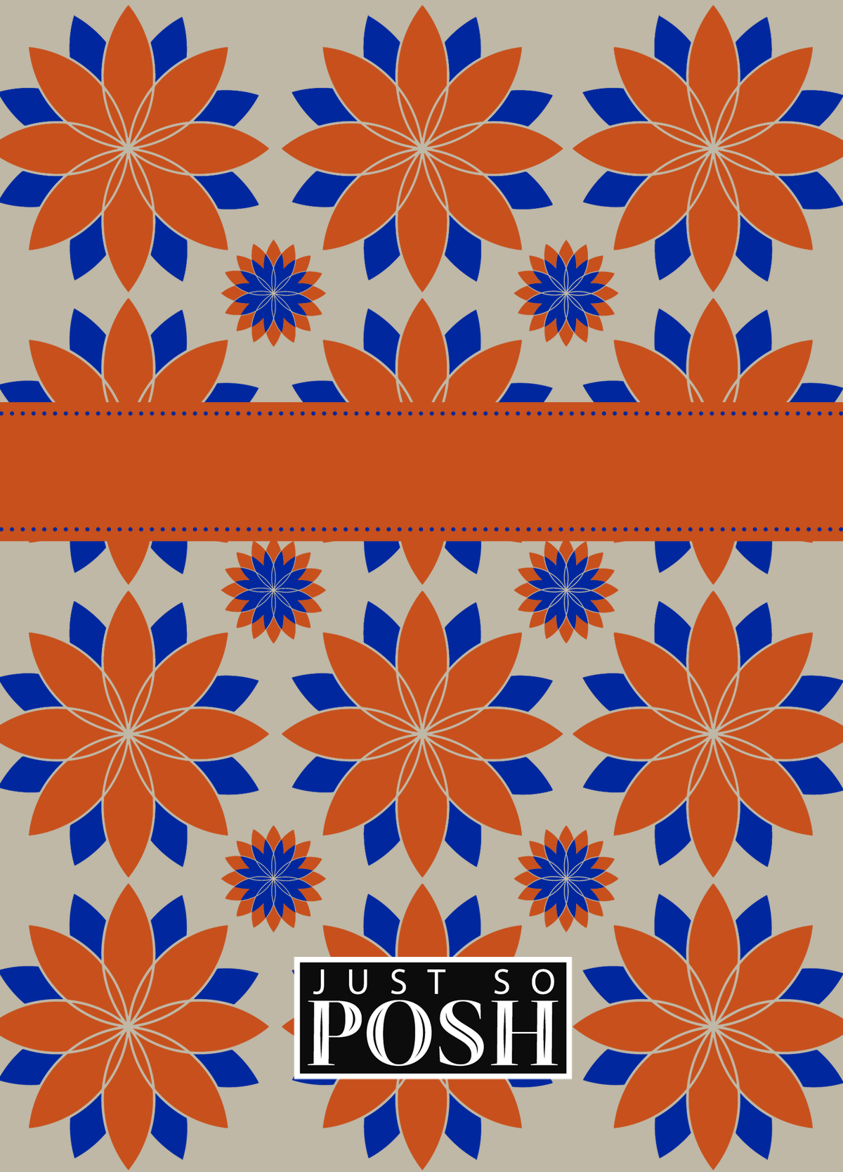 Personalized Flower Burst Journal - Orange and Blue - Ribbon Nameplate - Back View