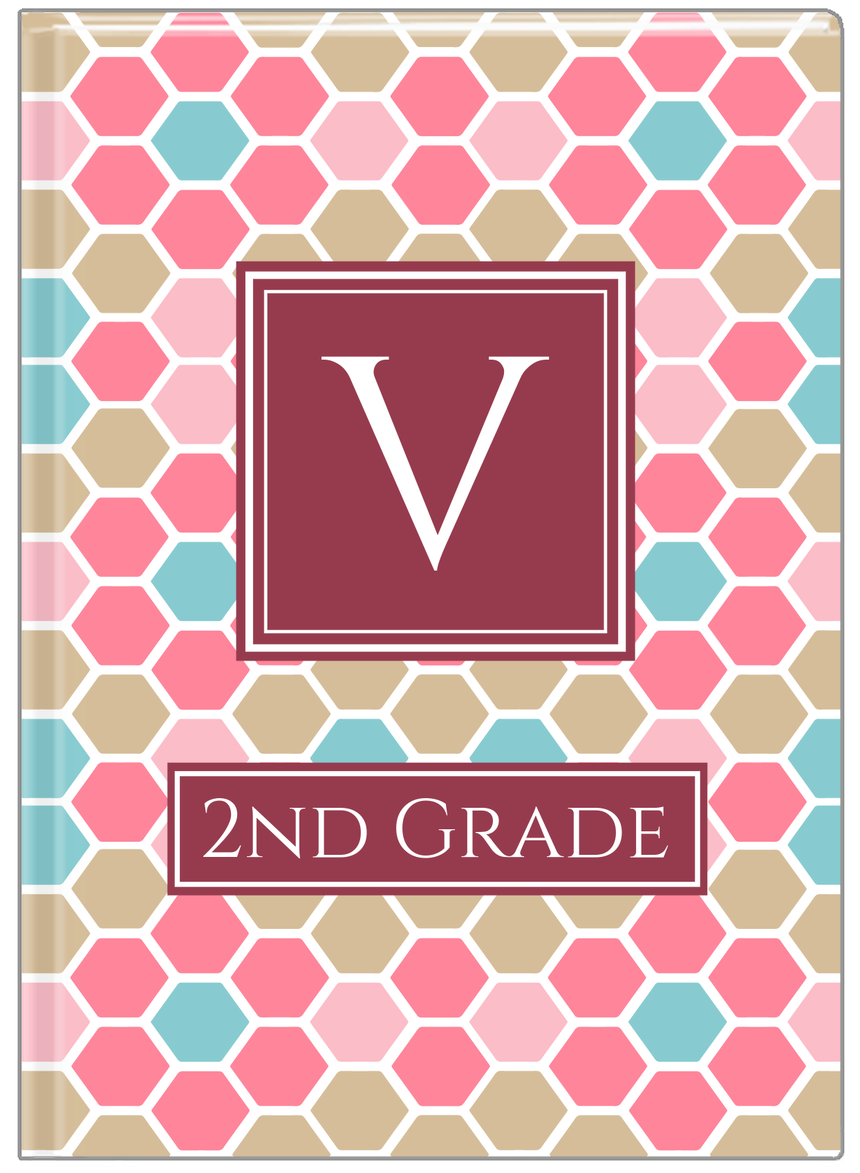Personalized Flower Comb Journal - Pink and Teal - Square Nameplate - Front View