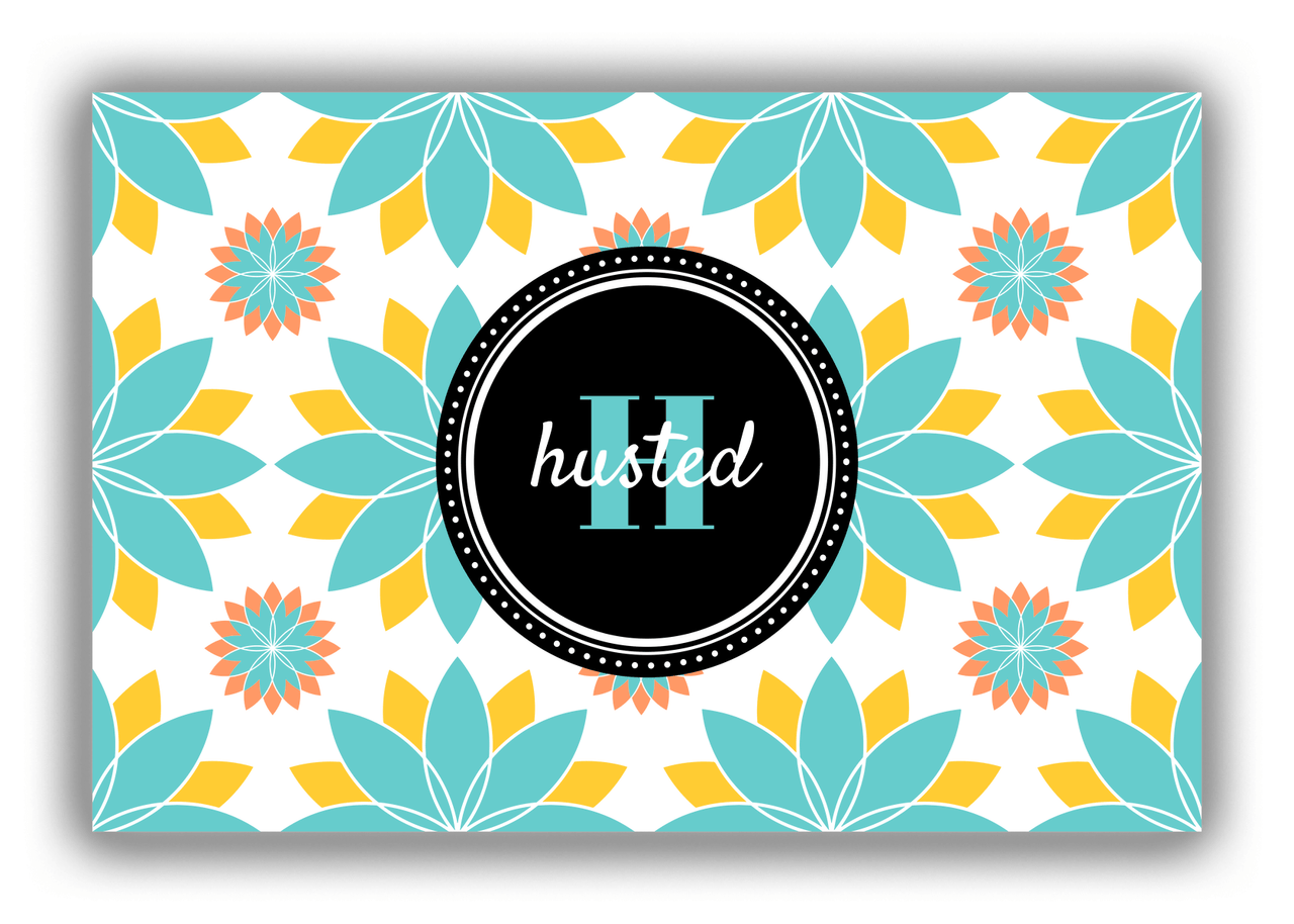 Personalized Flower Burst Canvas Wrap & Photo Print - Teal with Circle Nameplate - Front View