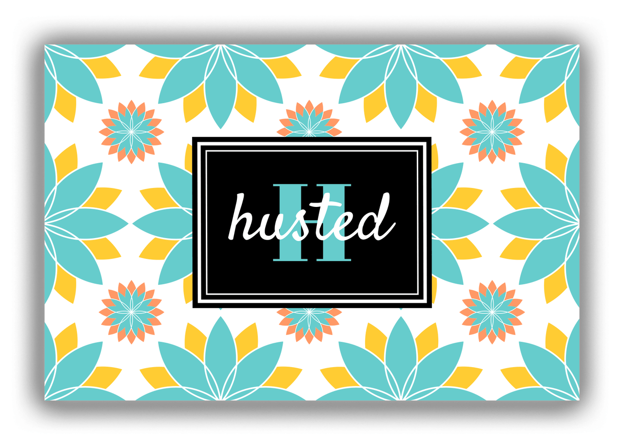 Personalized Flower Burst Canvas Wrap & Photo Print - Teal with Rectangle Nameplate - Front View