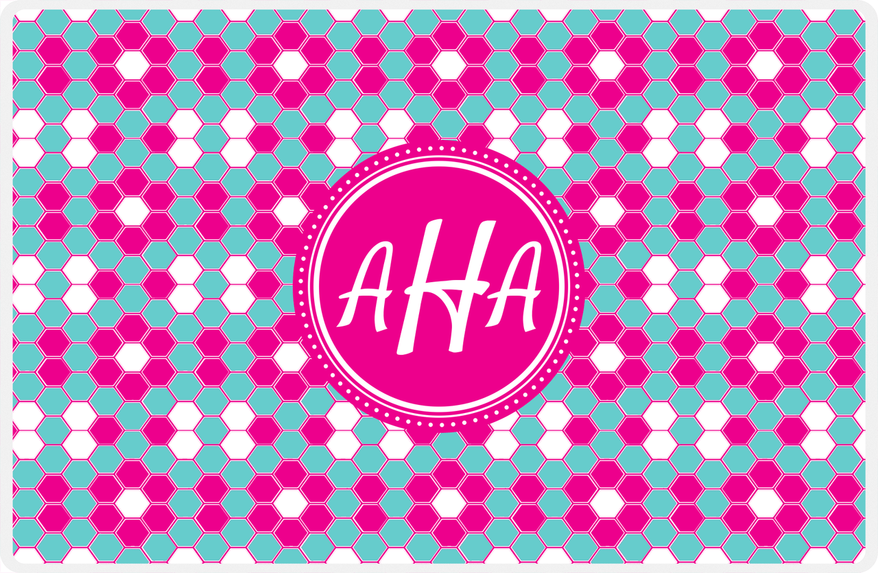 Personalized Flower Comb Placemat - Viking Blue and White - Hot Pink Circle Frame -  View