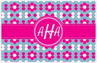 Thumbnail for Personalized Flower Comb Placemat - Viking Blue and White - Hot Pink Circle Frame With Ribbon -  View