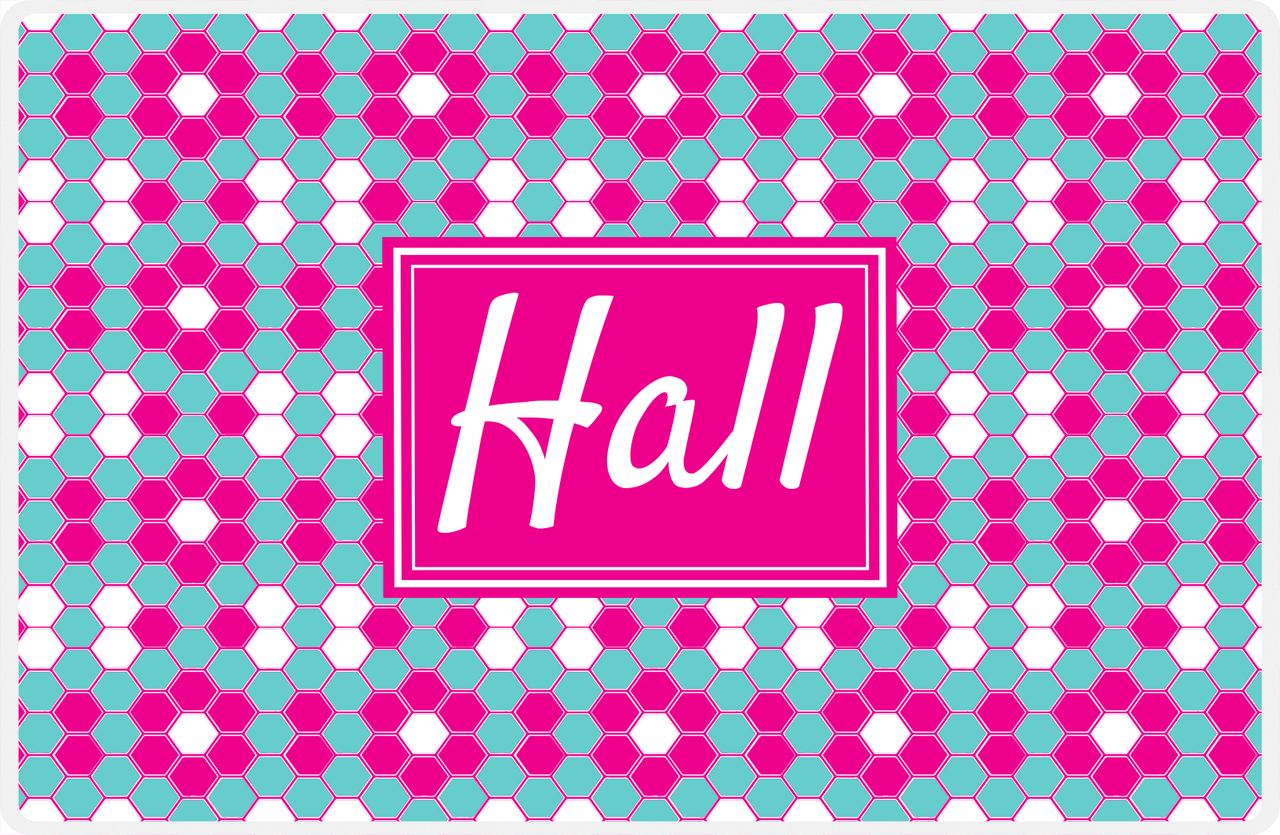 Personalized Flower Comb Placemat - Viking Blue and White - Hot Pink Rectangle Frame -  View