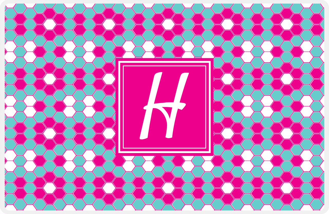 Personalized Flower Comb Placemat - Viking Blue and White - Hot Pink Square Frame -  View