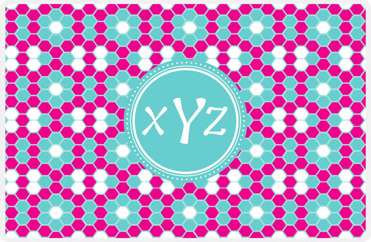Personalized Flower Comb Placemat - Hot Pink and White - Viking Blue Circle Frame -  View