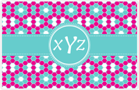 Thumbnail for Personalized Flower Comb Placemat - Hot Pink and White - Viking Blue Circle Frame With Ribbon -  View