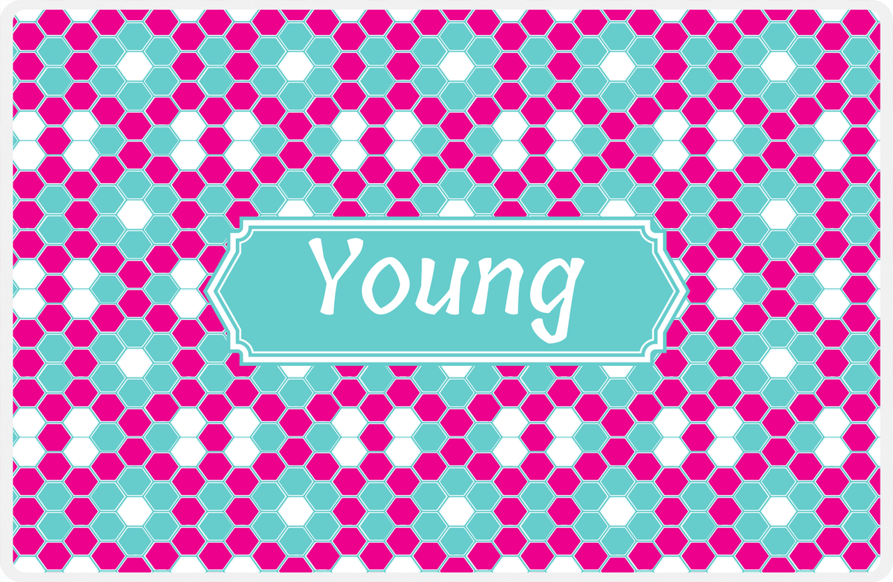Personalized Flower Comb Placemat - Hot Pink and White - Viking Blue Decorative Rectangle Frame -  View