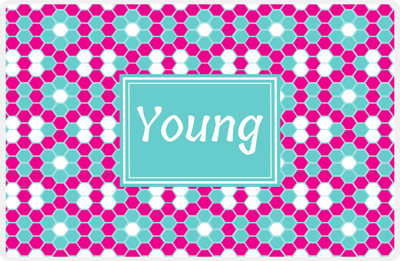 Personalized Flower Comb Placemat - Hot Pink and White - Viking Blue Rectangle Frame -  View