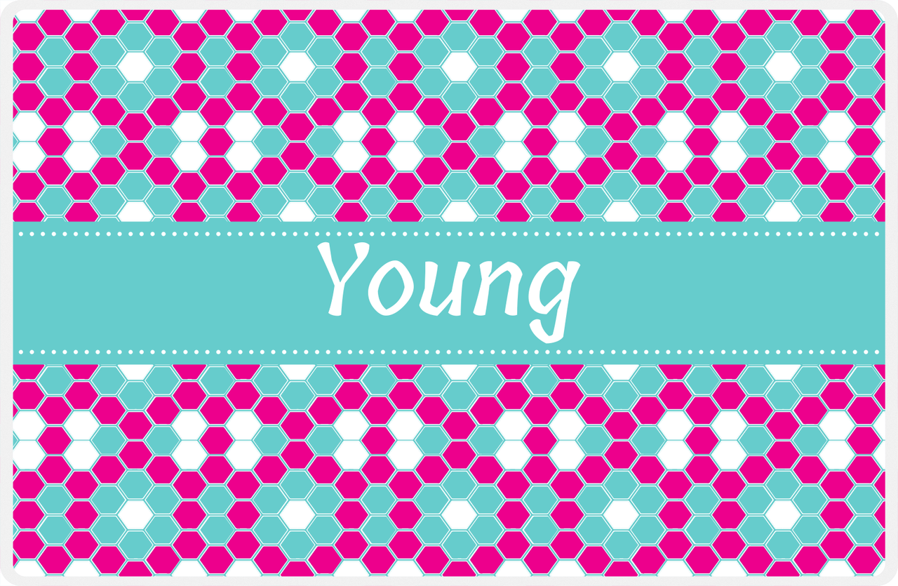 Personalized Flower Comb Placemat - Hot Pink and White - Viking Blue Ribbon Frame -  View