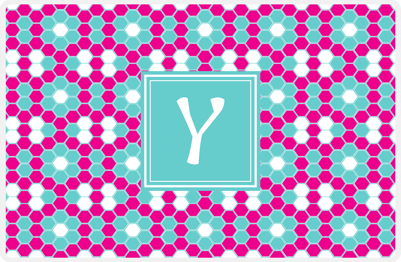 Personalized Flower Comb Placemat - Hot Pink and White - Viking Blue Square Frame -  View