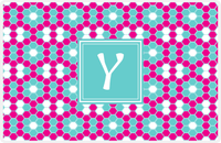 Thumbnail for Personalized Flower Comb Placemat - Hot Pink and White - Viking Blue Square Frame -  View