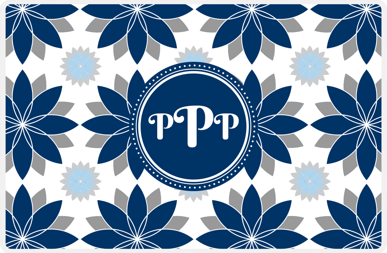 Personalized Flower Burst Placemat - Light Grey and White - Navy Circle Frame -  View