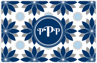 Thumbnail for Personalized Flower Burst Placemat - Light Grey and White - Navy Circle Frame -  View