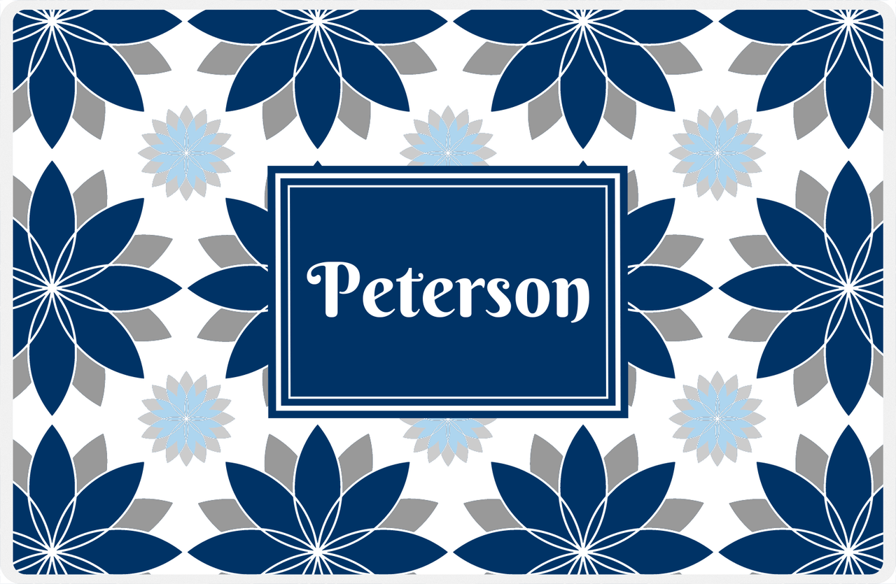 Personalized Flower Burst Placemat - Light Grey and White - Navy Rectangle Frame -  View