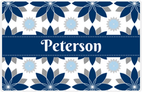 Thumbnail for Personalized Flower Burst Placemat - Light Grey and White - Navy Ribbon Frame -  View