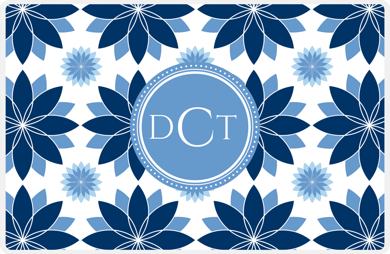 Personalized Flower Burst Placemat - Navy and Light Blue - Glacier Circle Frame -  View