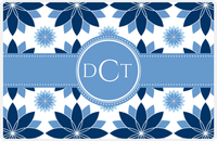 Thumbnail for Personalized Flower Burst Placemat - Navy and Light Blue - Glacier Circle Frame with Ribbon -  View