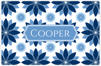 Thumbnail for Personalized Flower Burst Placemat - Navy and Light Blue - Glacier Decorative Rectangle Frame -  View