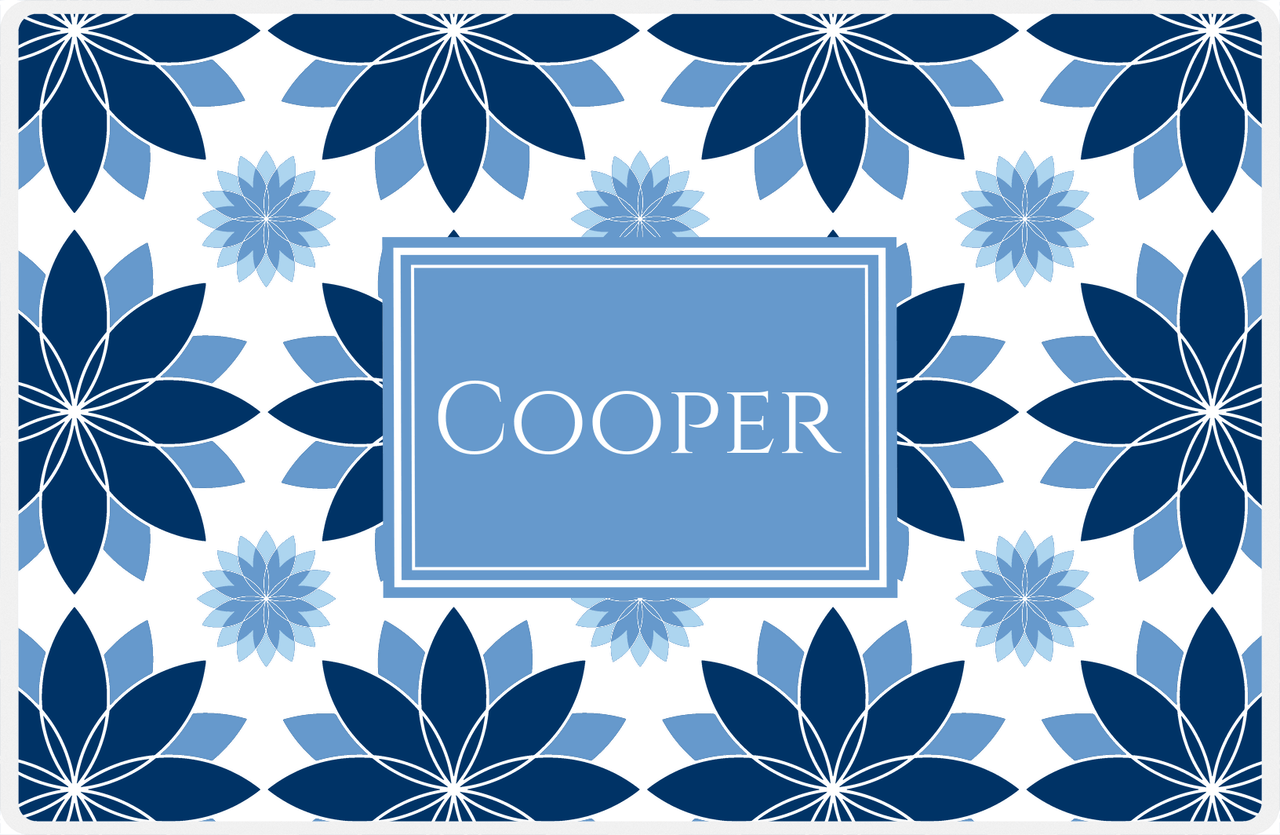 Personalized Flower Burst Placemat - Navy and Light Blue - Glacier Rectangle Frame -  View