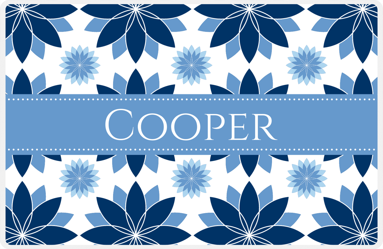 Personalized Flower Burst Placemat - Navy and Light Blue - Glacier Ribbon Frame -  View