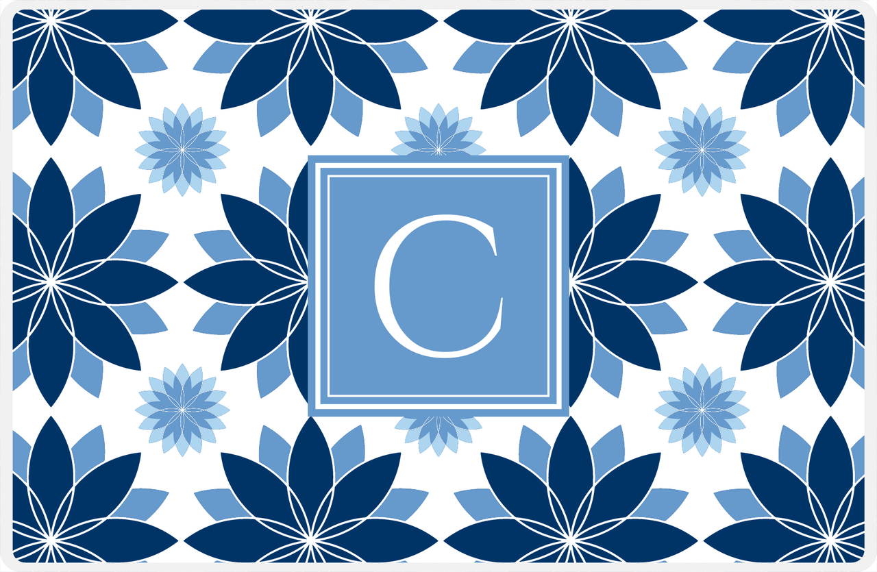 Personalized Flower Burst Placemat - Navy and Light Blue - Glacier Square Frame -  View