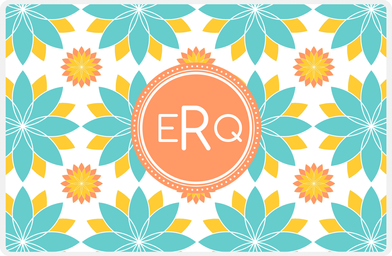 Personalized Flower Burst Placemat - Viking Blue and Mustard - Tangerine Circle Frame -  View