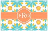 Thumbnail for Personalized Flower Burst Placemat - Viking Blue and Mustard - Tangerine Circle Frame with Ribbon -  View