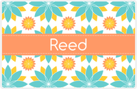 Thumbnail for Personalized Flower Burst Placemat - Viking Blue and Mustard - Tangerine Ribbon Frame -  View