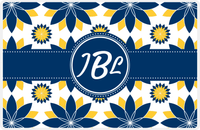 Thumbnail for Personalized Flower Burst Placemat - Navy and Mustard - Navy Circle Frame with Ribbon -  View