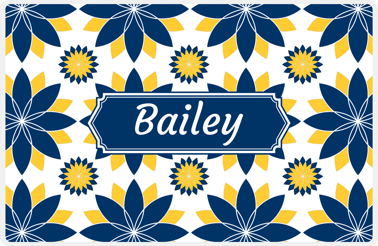 Personalized Flower Burst Placemat - Navy and Mustard - Navy Decorative Rectangle Frame -  View