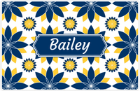 Thumbnail for Personalized Flower Burst Placemat - Navy and Mustard - Navy Decorative Rectangle Frame -  View