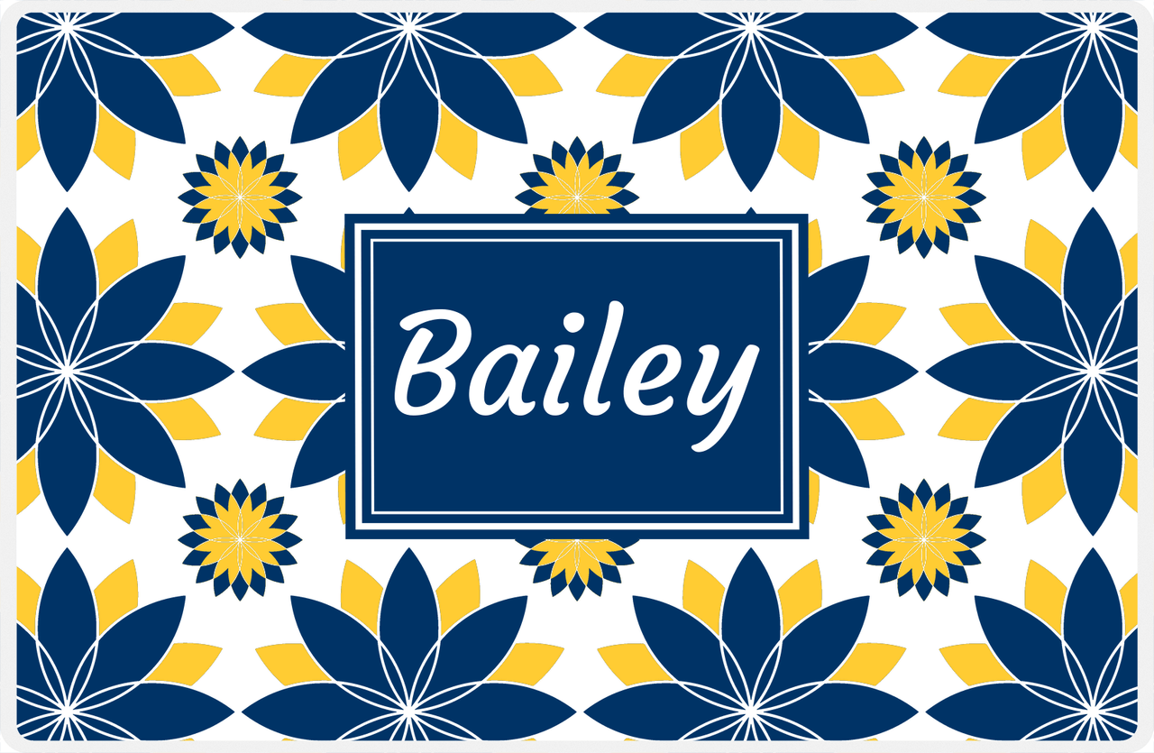 Personalized Flower Burst Placemat - Navy and Mustard - Navy Rectangle Frame -  View