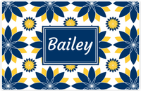Thumbnail for Personalized Flower Burst Placemat - Navy and Mustard - Navy Rectangle Frame -  View