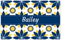 Thumbnail for Personalized Flower Burst Placemat - Navy and Mustard - Navy Ribbon Frame -  View