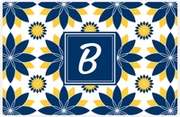Thumbnail for Personalized Flower Burst Placemat - Navy and Mustard - Navy Square Frame -  View